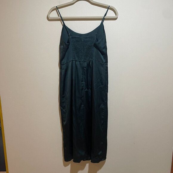 Abercrombie & Fitch Size S Small Dark Green Satin Ruched Slip Dress Side Slit - Picture 9 of 11